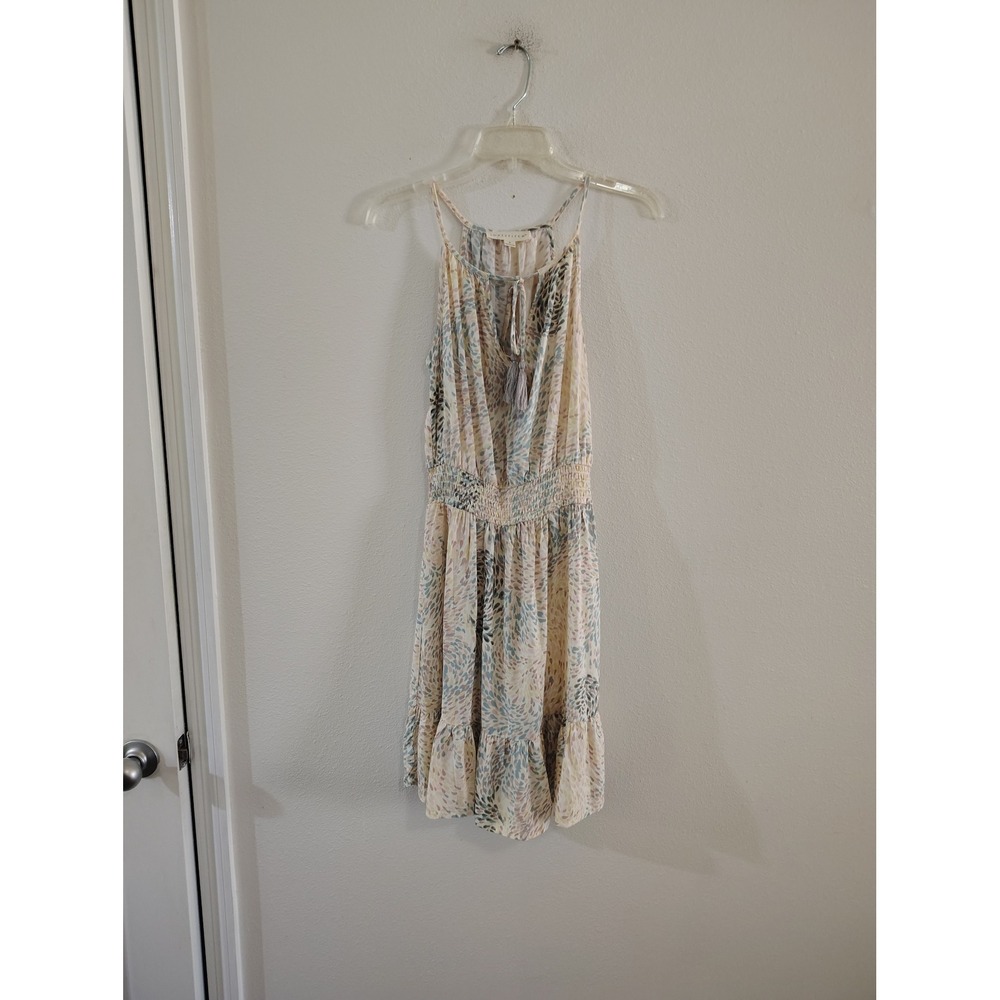 Lovestitch  Multi Color Abstract Print Smocked Waist Ruffle Mini Dress Small